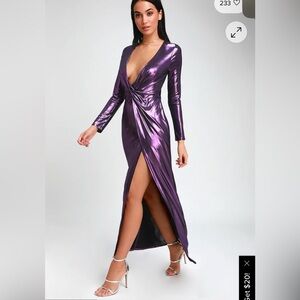 Lulu's Supernova Girl Purple Twist-Front Long Sleeve Maxi Dress